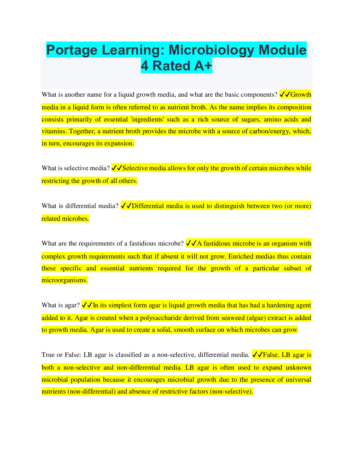 Portage Learning Microbiology Module 4 Rated A+ Browsegrades